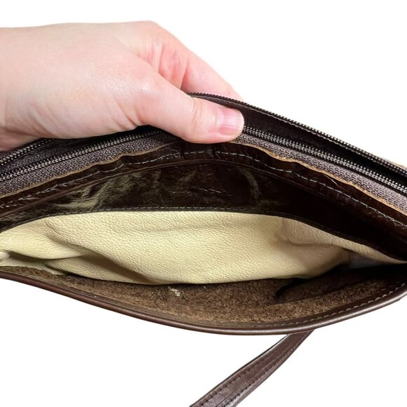 Chocolate Brown Leather Small Shoulder Baguette Bag Y2K 2010s Indie Boho Travel - Picture 5 of 8